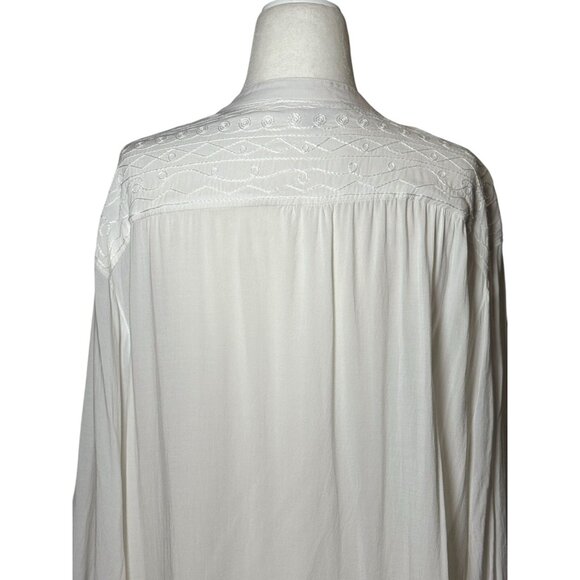 Ellen Tracy Womens Top White Boho Blouse With Embroidered Detail Size M - Picture 6 of 11